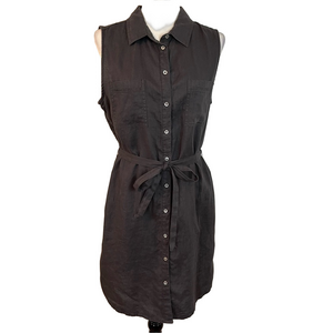 Adrienne Vittadini 100% Linen Womens Medium Sleeveless Charcoal Grey Shirt Dress